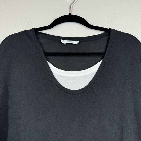 Vince Two Tone Long Sleeve Knit Top Black White Layered Look Women’s Size XS - Picture 2 of 7